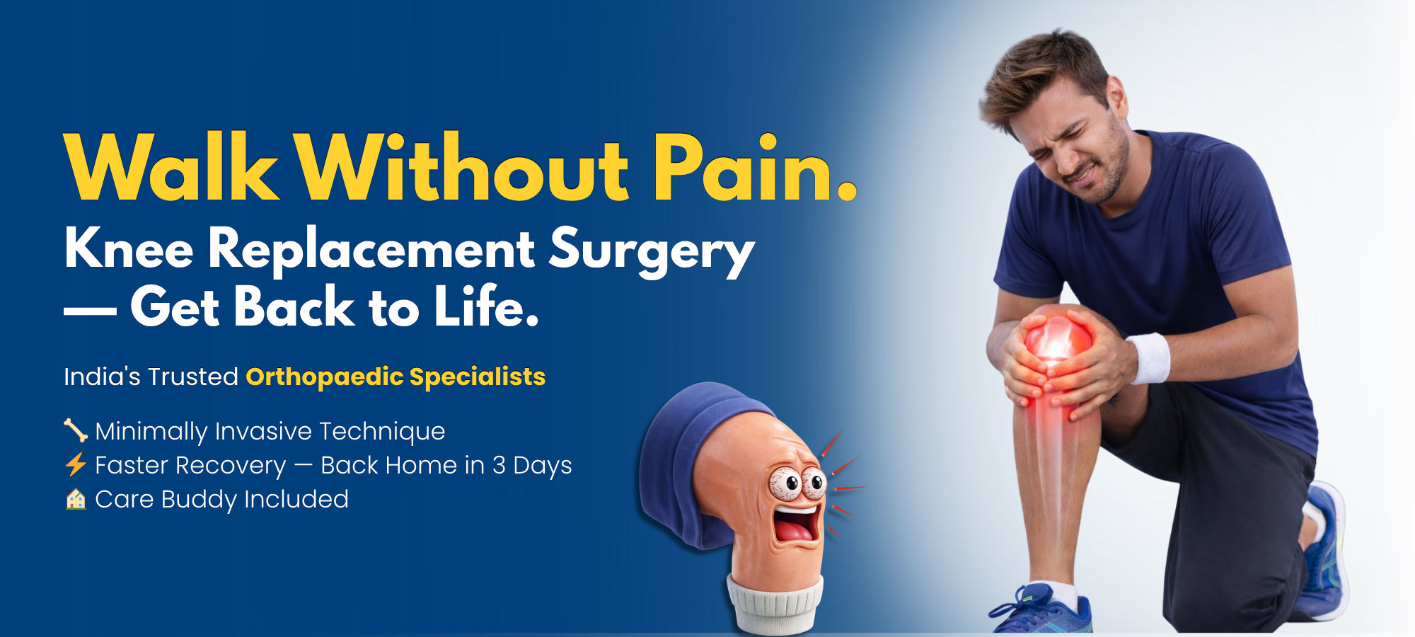 Knee replacement surgery in Hyderabad – patient with knee pain and orthopedic treatment