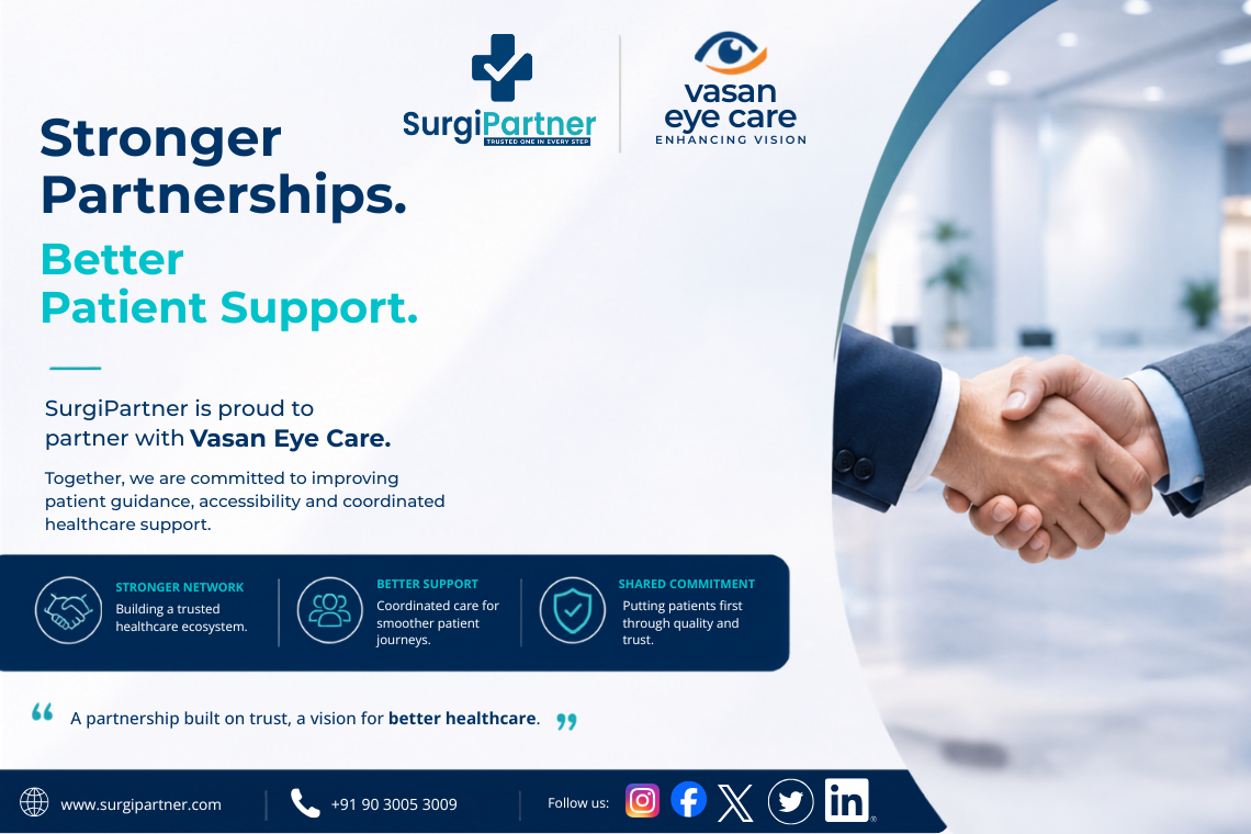SurgiPartner partnership with Vasan Eye Care in Hyderabad for advanced eye treatment, coordinated patient care, and accessible healthcare support.
