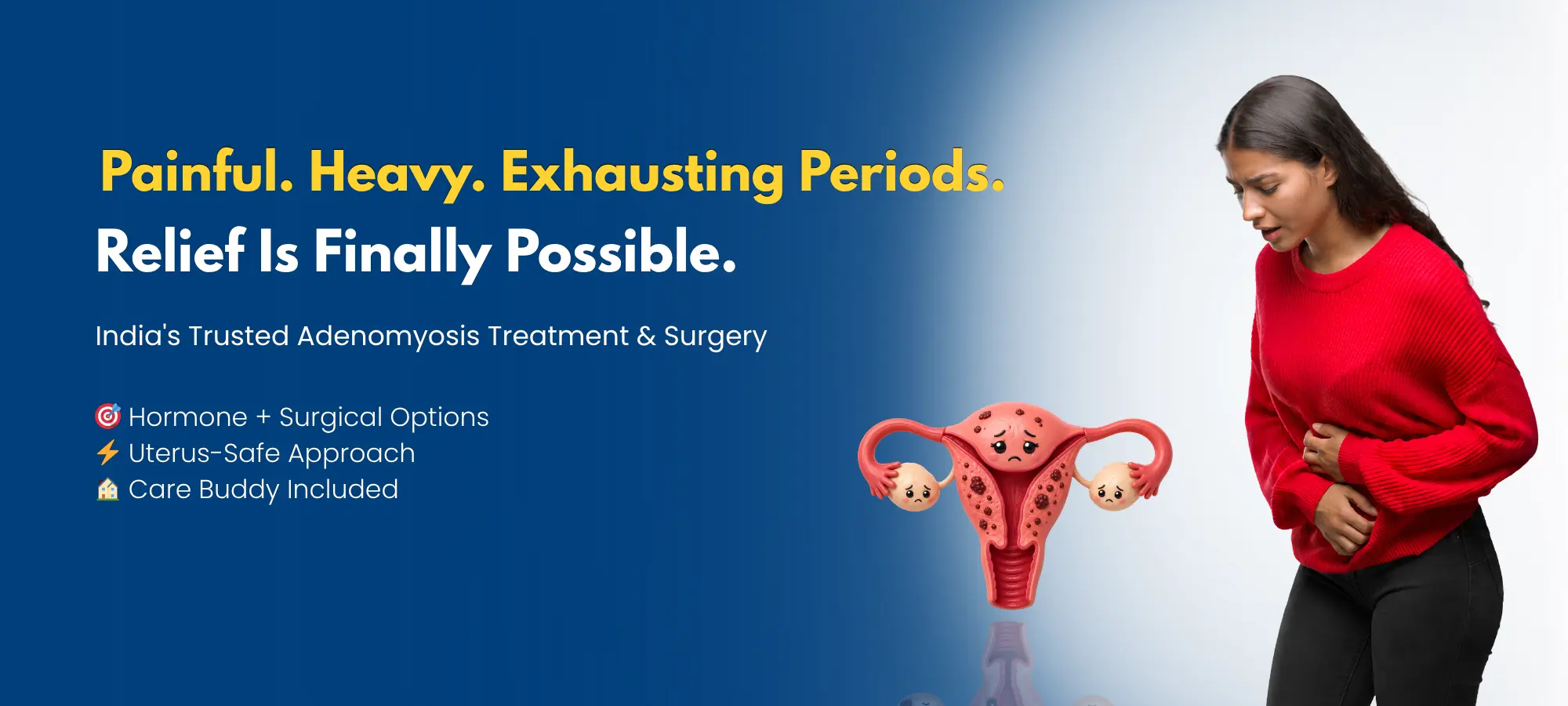 Adenomyosis treatment in Hyderabad for heavy periods, severe menstrual pain, and enlarged uterus with advanced gynecology care and fertility-preserving treatment options.