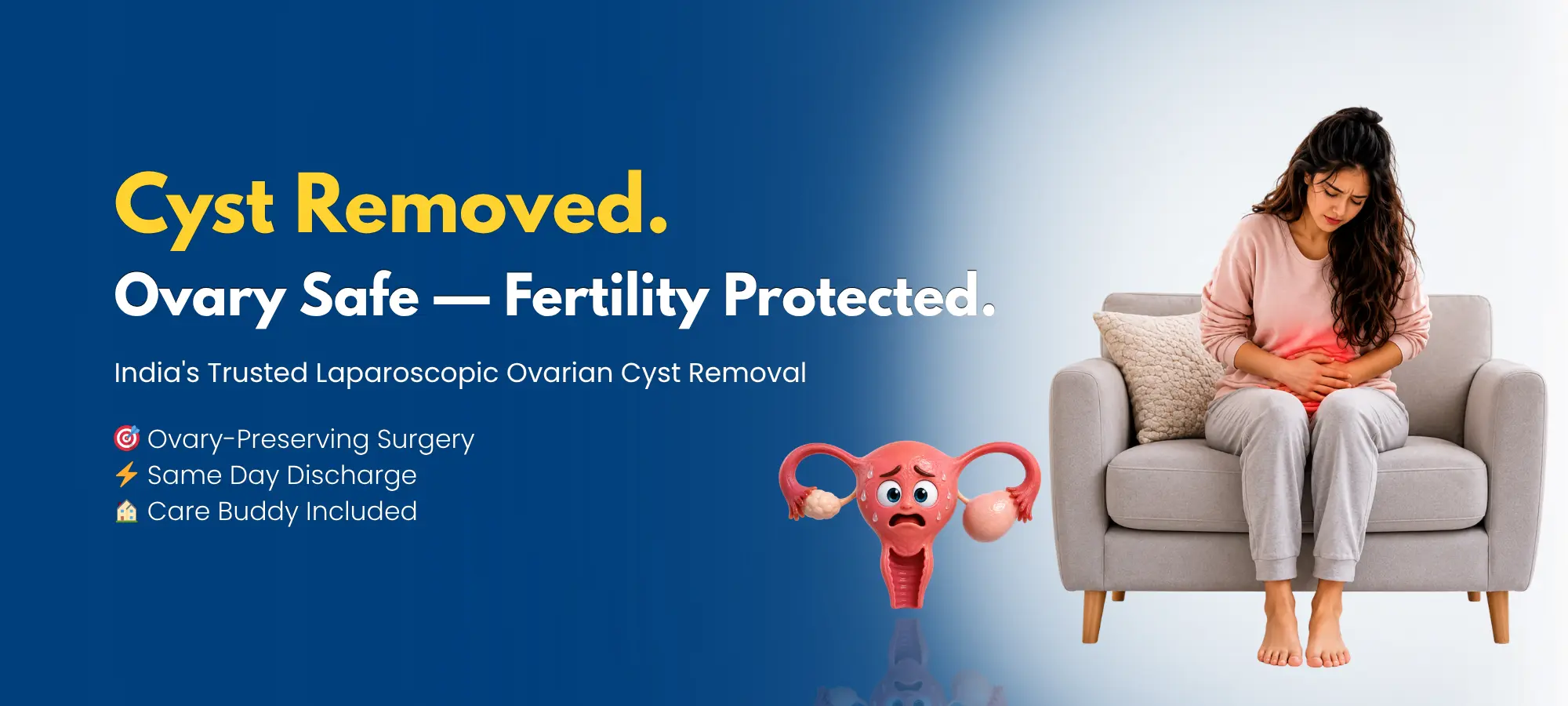 Laparoscopic ovarian cyst removal in Hyderabad with ovary-preserving surgery for pelvic pain, large ovarian cysts, and fertility protection.
