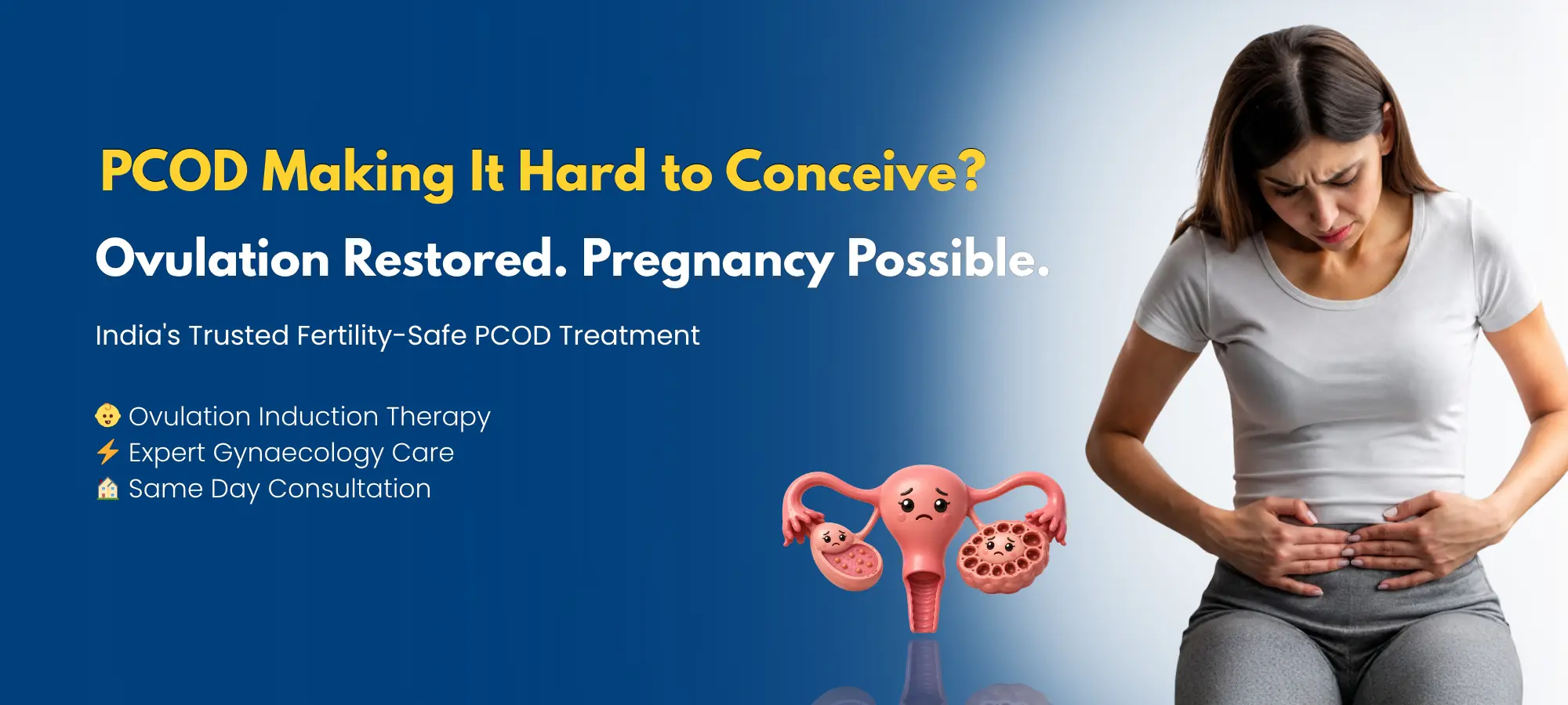 PCOD treatment in Hyderabad for irregular periods, infertility, hormonal imbalance, ovulation induction, and pregnancy-focused gynecology care.