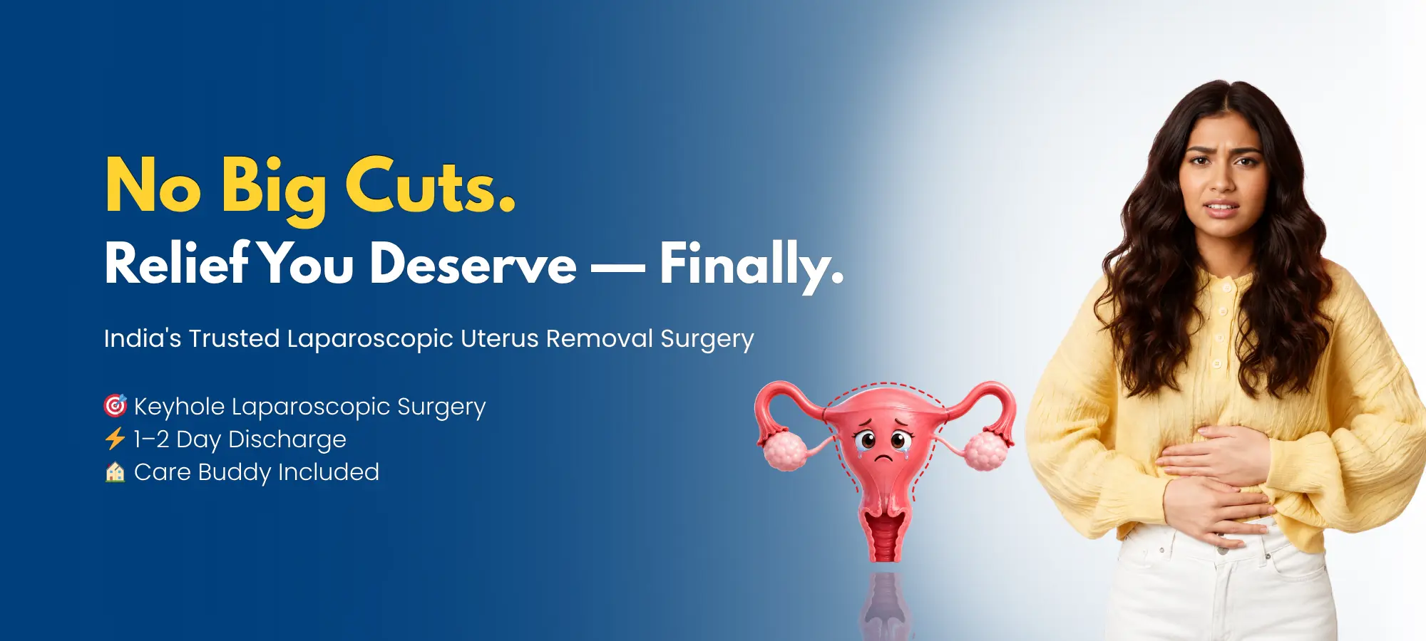 Laparoscopic hysterectomy surgery in Hyderabad for fibroids, adenomyosis, abnormal bleeding, and chronic pelvic pain with minimally invasive treatment.